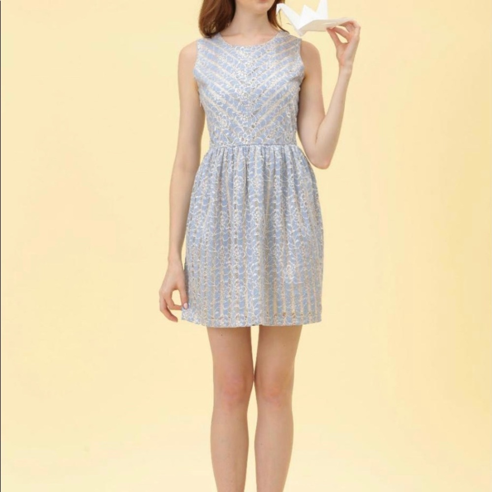 New Miss Patina Light Blue Lace Dress, New Without Tag, Size M, Originally $91